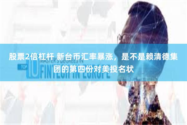 股票2倍杠杆 新台币汇率暴涨，是不是赖清德集团的第四份对美投名状